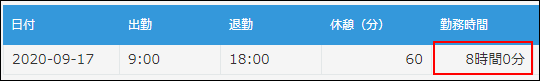 スクリーンショット：勤務時間を自動で計算している