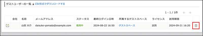 スクリーンショット：ゲストを削除する