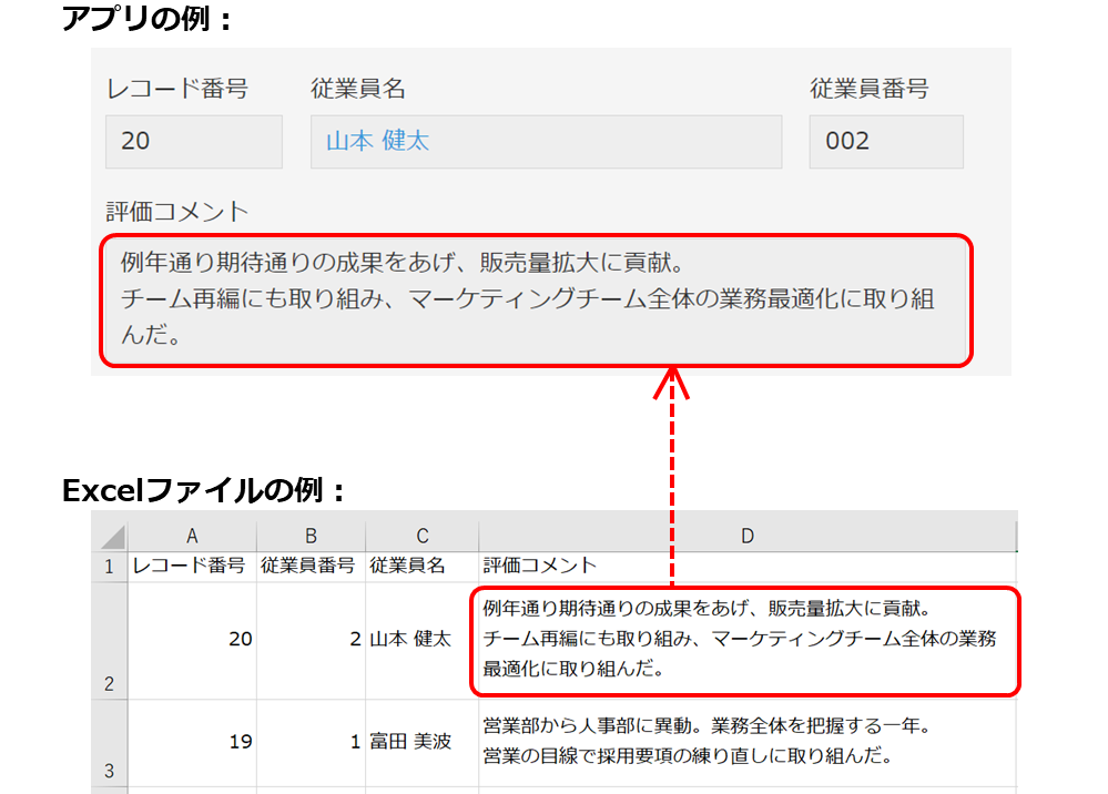 スクリーンショット：文字列フィールドの読み込みイメージ