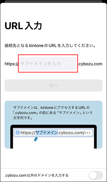 スクリーンショット：サブドメインを入力する欄が枠線で強調されている