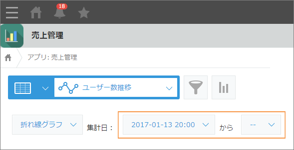 スクリーンショット：集計日で期間を選択