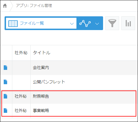 社外秘のレコードが表示された画面